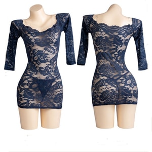 Fun Lingerie Sexy One Shoulder Lace Skirt Set Blue One Size