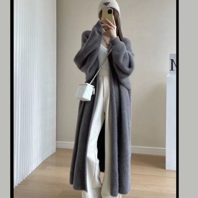 Autumn And Winter Mink Fur Knitted Jacket Grey