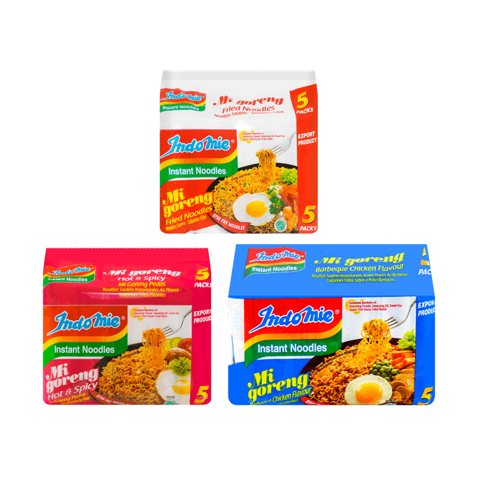 印尼INDOMIE营多 捞面 原味+香辣味+烧烤鸡肉味 1.25kg【3口味组合装】【世界十大最好吃泡面拌面方便面】