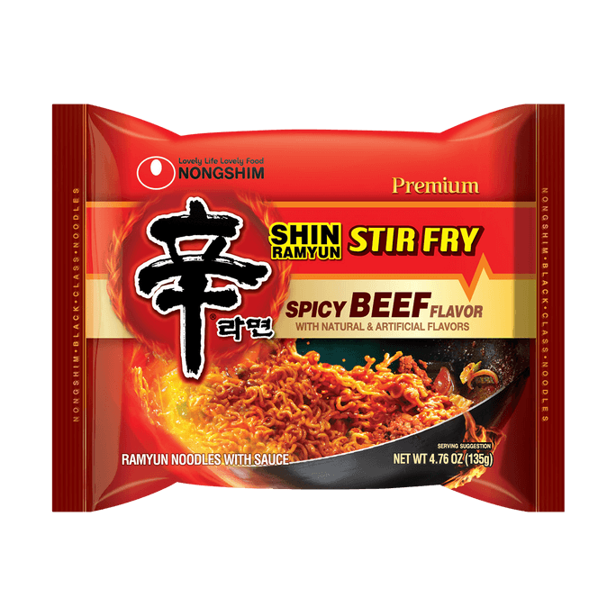 Premium Stir Fry Shin Ramyun - Gourmet Instant Ramen Noodles With Sauce , Artificial Spicy Beef Flavor , 4.76 oz