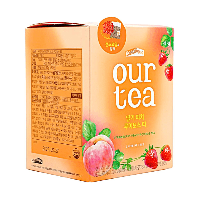 Roastique Our Tea Strawberry Peach Rooibos Tea 8P 5.27 oz【Olive Young】【Caffeine Free】
