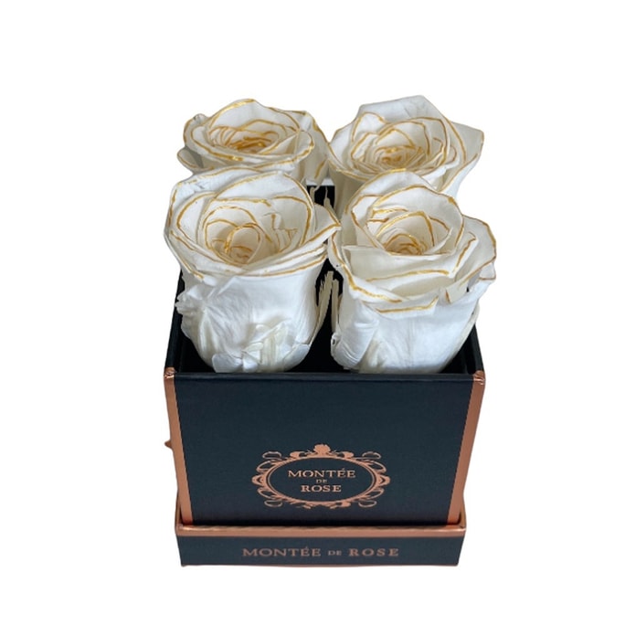 Black Small Square Gold Pearl Everlasting Rose