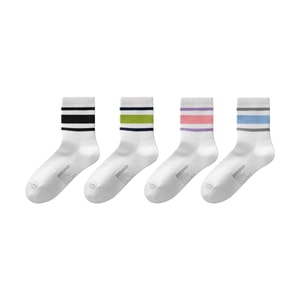 BANANAIN Women's Socks, 7A Antibacterial Light Sports Striped Mid-Calf Socks, Odor-Resistant & Sweat-Absorbent, 4-Pair