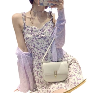 Summer New Gentle Floral First Love Sling Dress S Size Purple