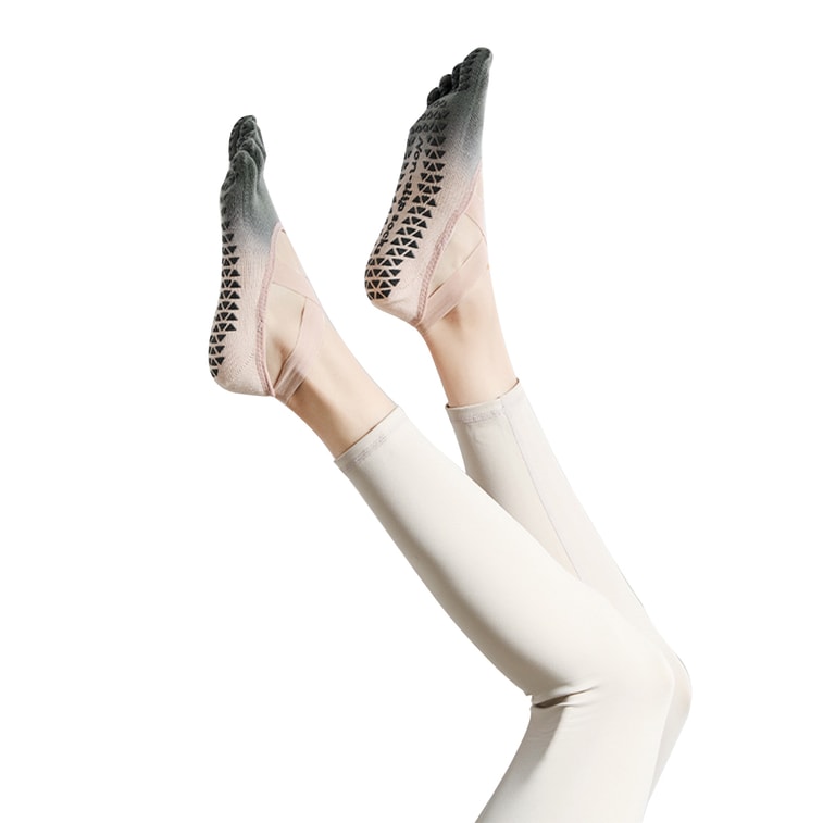 New Gradient Strap Anti Slip Five Finger Sports Yoga Socks Pink And Ash M 9