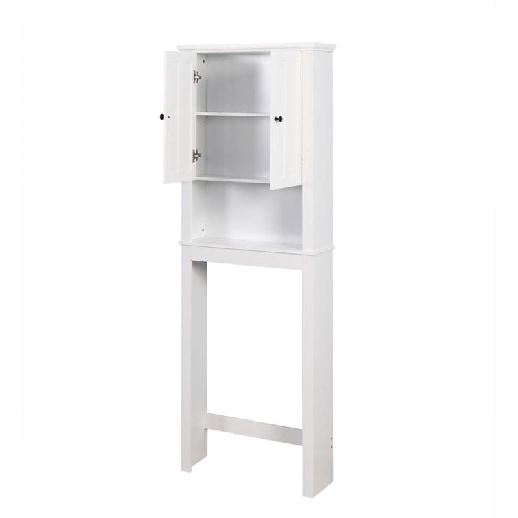 Over-The-Toilet Storage 23.62*7.72*67.32in【Door Cabinet·Adjustable Shelf·Open Display】White Wooden Bathroom Space Saver, Laundry Organizer【Small Bathrooms·Renters】Anti-Tip Hook Easy-Numbered Assembly 4