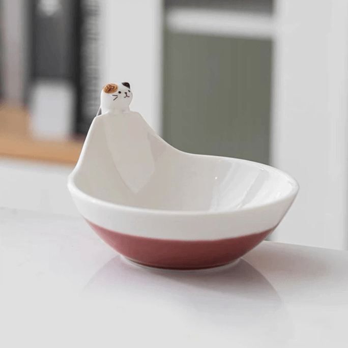 Japan NAU 5.7寸猫咪陶瓷碗-红色1份