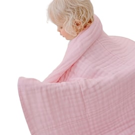 【中国直邮】 嫚熙 婴儿纱布浴巾纯棉宝宝新生儿童浴巾抗菌洗澡包被裹巾 浅花粉