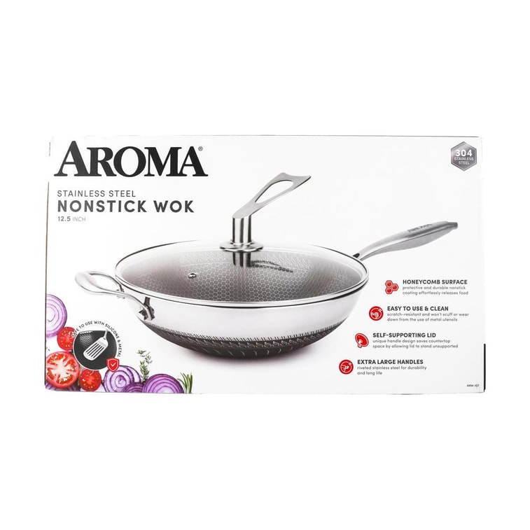 Non-Stick Stainless Steel Wok Pan with Self-Balancing Lid and Honeycomb SurfaceGuard Technology, 12.5 inch ANW-107 6