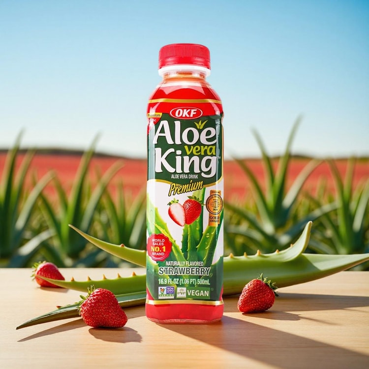 ALOE VERA KING Natural Strawberry Aloe Drink, 16.9 fl oz World Sales NO.1  Brand