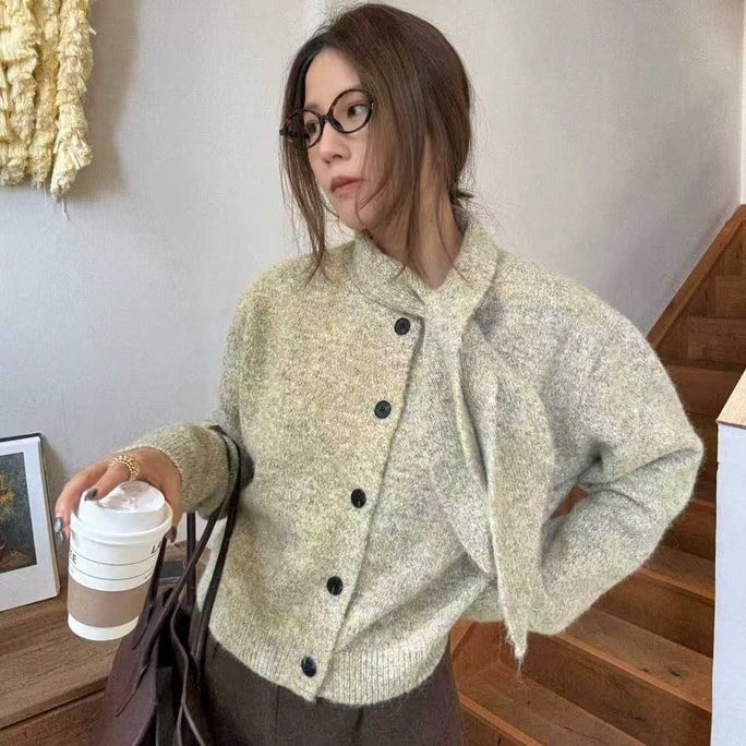 【加拿大直郵】 加拿大 SCENARIO 羊毛混紡慵懶圍巾領針織開襟衫 均碼 三色可選 薑黃色 均碼