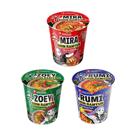 KPop Demon Hunters Shin Ramyun , Hamburger + Spicy + Spicy & Smoky Flavor, 3.35 oz*3 ,10.05 oz 【3 Flavors Value Combo】