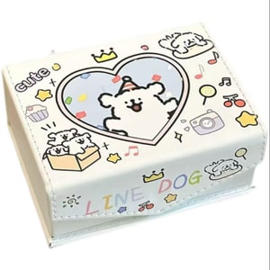 [중국 직송] FOXTAIL 귀여운 가죽 강아지 수납함 (방진 뚜껑, 자석 장식 포함, 침실 책상용) (1개)