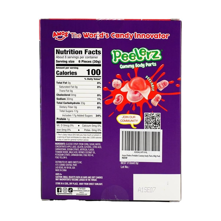 Amos Sweets Peelerz Body Parts Jelly Gummy Candy,Raspberry