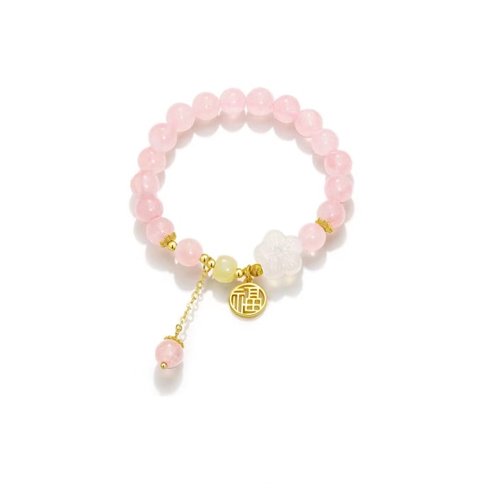 Natural Pink Crystal Crystal Bracelet Women White Agate Peach Blossom Hetian Jade Beaded Bracelet Pink Crystal