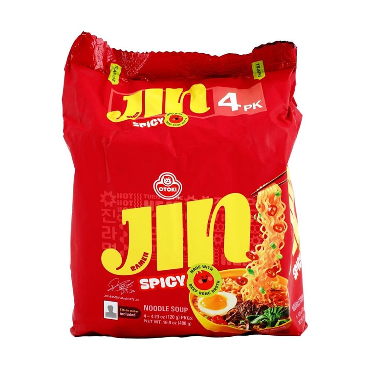 Spicy Jin Ramen - Korean Style Instant Noodles, Rich and Savory Beef Broth , 4 Pack 16.9 oz  7