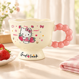 GOLDEN LION Hello Kitty珍珠手把杯 粉色草莓 卡通高颜值随手杯 450ml