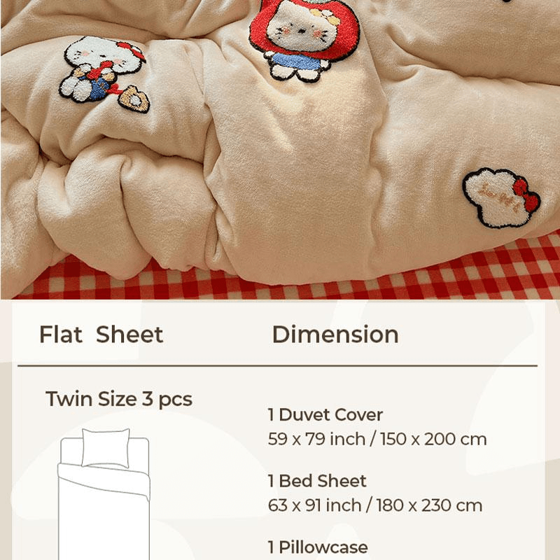 【中國直郵】 Lullabuy 黑皮貓貓牛奶絨床上三件套 床品被套枕套 咖色-Twin