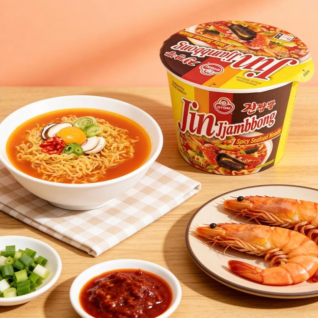 Jin jjambbong Ramen - Korean Style Instant Noodles, Spicy Seafood Flavor, 4.06 oz