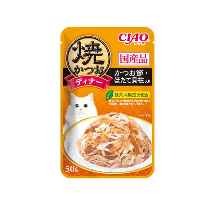 [일본 직배송] INABA CIAO 고양이 간식 웨트 푸드 맛 바비큐 식사 팩 가다랑어구이 + 가다랭이 축제 + 가리비 50g