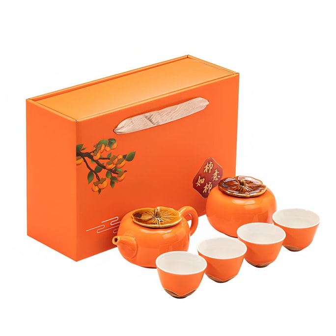 FaSoLa Life 柿如意茶器セット 陶器製 大型セット 柿急須 ティーカップ ギフトボックス お土産