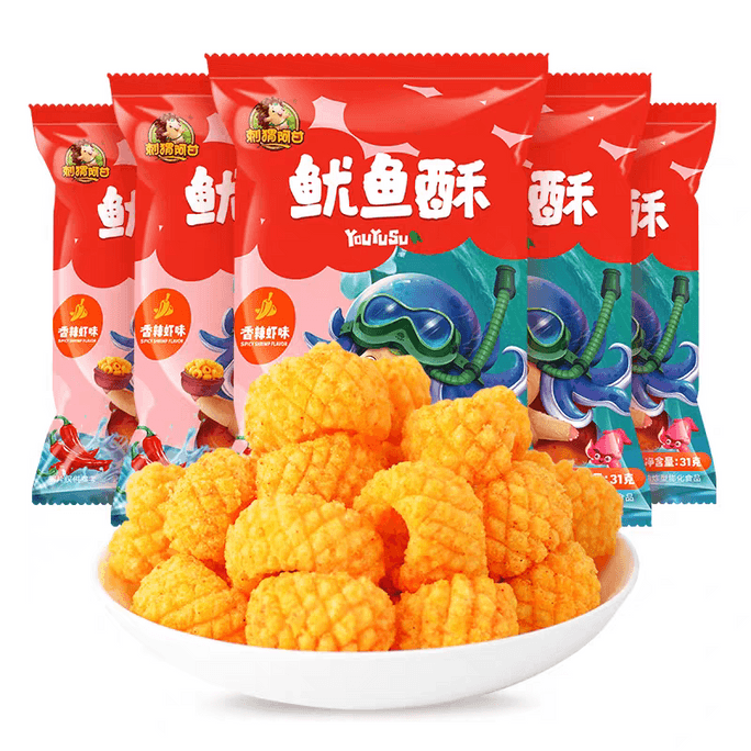 Crispy Squid with Spicy Shrimp Flavor, Nostalgic Office Snack, 31g*5 Packs