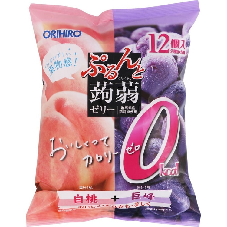 日本orihiro 欧力喜乐白桃和巨峰葡萄零卡路里双味蒟蒻12pcs 亚米