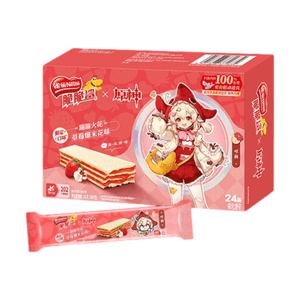 Wafers [Crunchy Shark × Genshin Impact Collaboration] Strawberry Popcorn Flavor Limited Edition 216g Uncoated Wafers 24 Pieces Per box