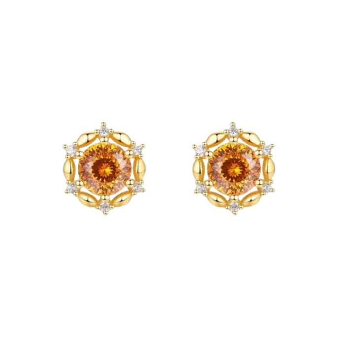 Orange Soda Ear Studs for Women Sterling Silver Earrings in Gold Tone Luxury-inspired, niche-market gift for girlfriend's zodiac year Pair set