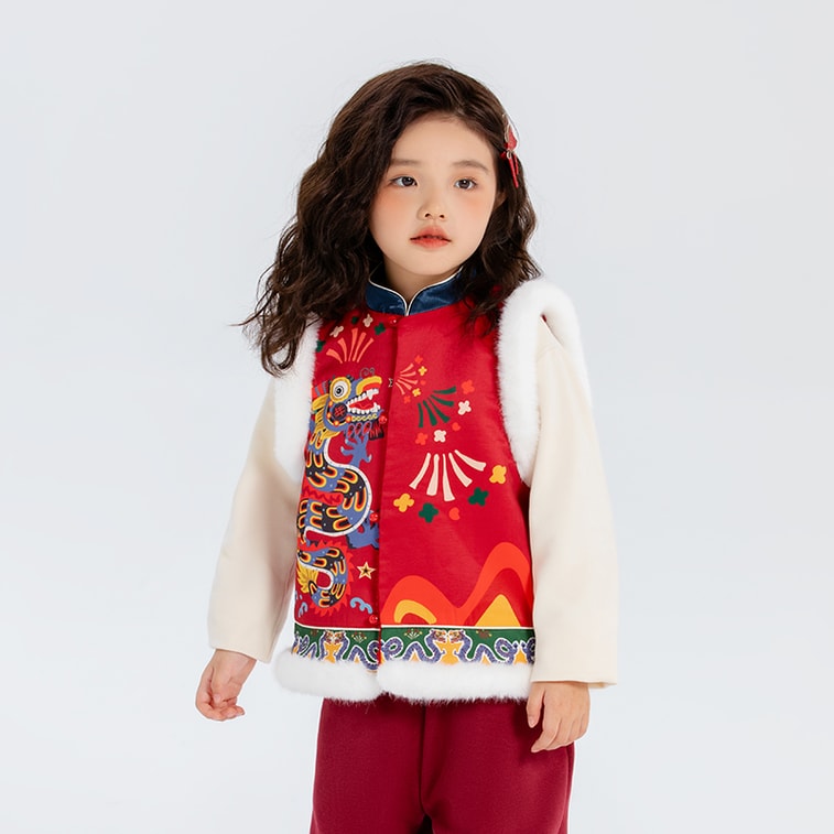 【中国直邮】年衣儿童棉马甲男女秋冬新款婴儿小马褂背心拜年服 紫苑红 150码 3
