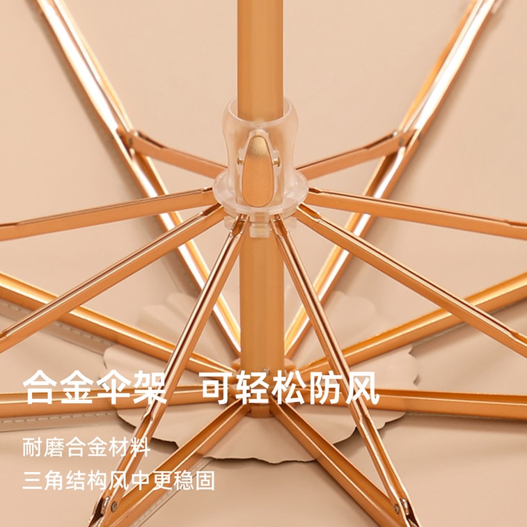 【中國直郵】 HSPM 純色花邊三折彎鉤輕巧便攜小清新彩膠遮陽傘 蜜桃烏龍 F 1把 5