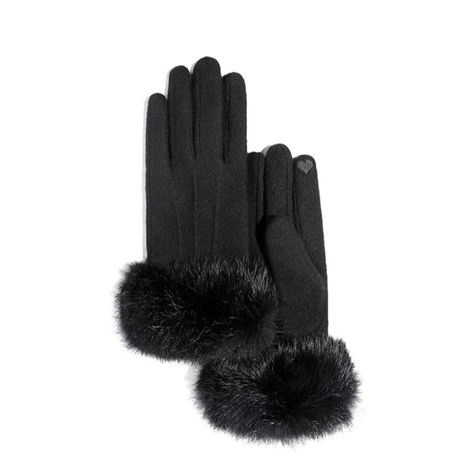 Winter Warm Cashmere Embroidery Windproof Cycling Mittens Female Thick Plush Touch Screen Driving Glove black 1 pc