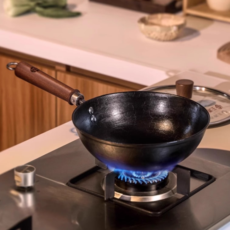 왕위안지 🔥역대 최저가 콤보🔥⭐고순도 철, 균일한 열전도⭐【전통 무쇠 웍】전통 웍 + 슬라이싱 칼 세트, 가정 요리에 적합, 1인분, 24cm, 1~3인 가족에게 추천. 3