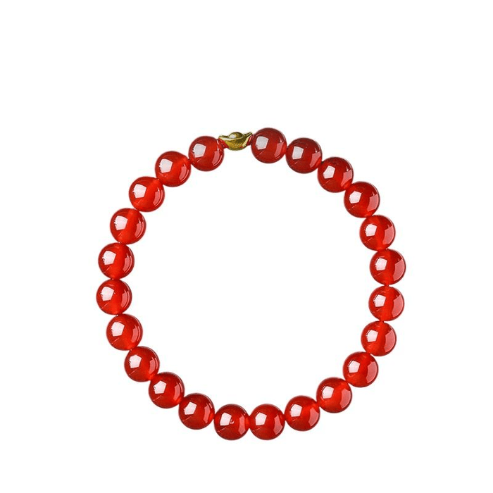 【中国直邮】 普陀山 天然红玛瑙手串黄金手链 14-17厘米