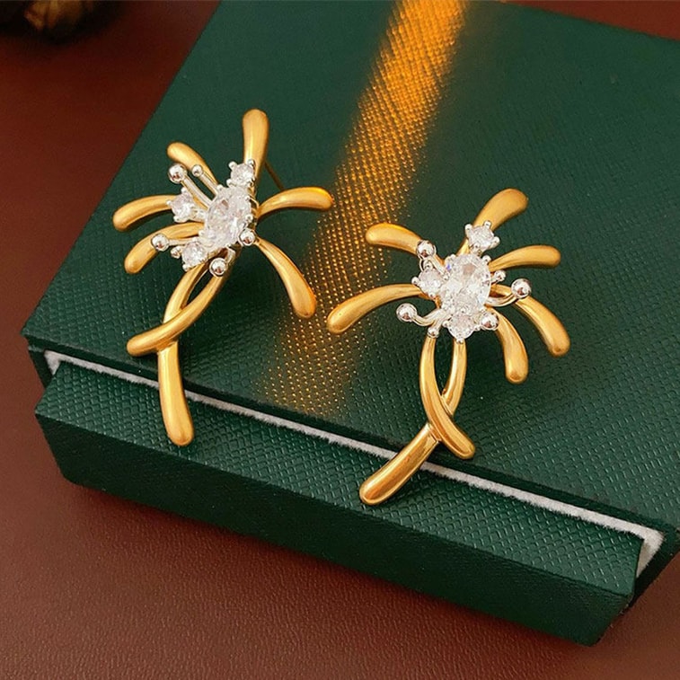 High Quality Luxury Matte Firework Vintage Earrings Gold S925 Studs F 1 Pair 3
