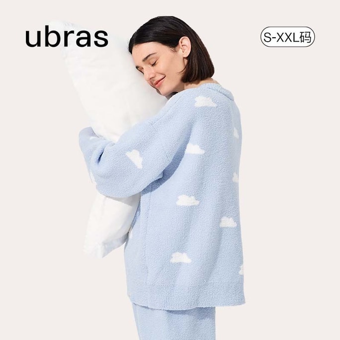 【中國直郵】ubras睡衣 綿綿雲半邊絨 套頭家居套裝【虞書欣同款】-煙灰藍-XL