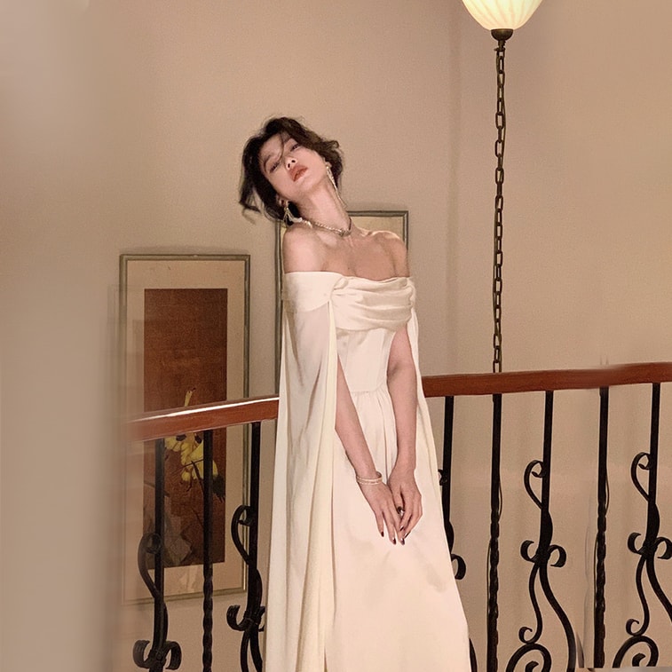 French Party White Gown High End Design Niche Strapless Dress Birthday Annual Dinner Elegant Dress Off White  M 4