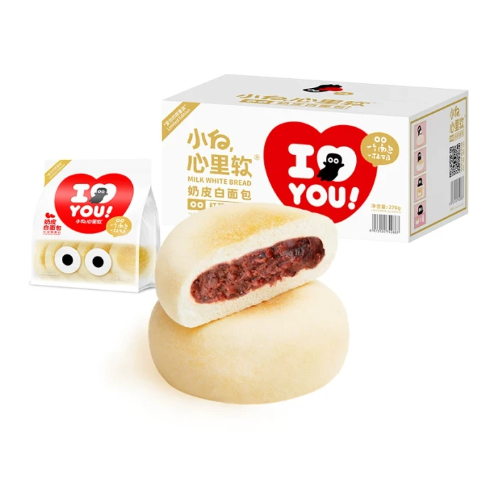 Little White Heart Soft Milk Skin White Bread Box Breakfast Sandwich Cake Nutritional Snacks Night Snacks Red Bean Flavor 270g * 1 Box