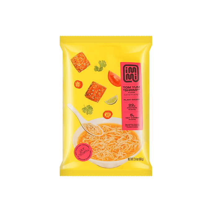 Plant-Based Tom Yum Shrimp Flavor Ramen - High Protein & Low Carb Instant Noodles, 2.4oz