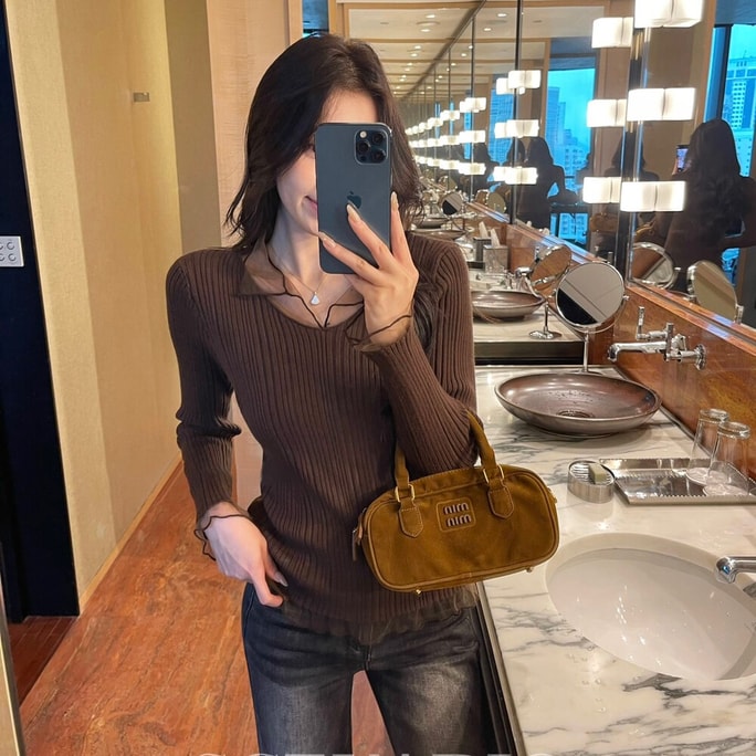 【加拿大直邮】 加拿大 SCENARIO 气质透纱拼接针织打底 均码 三色 褐色 均码