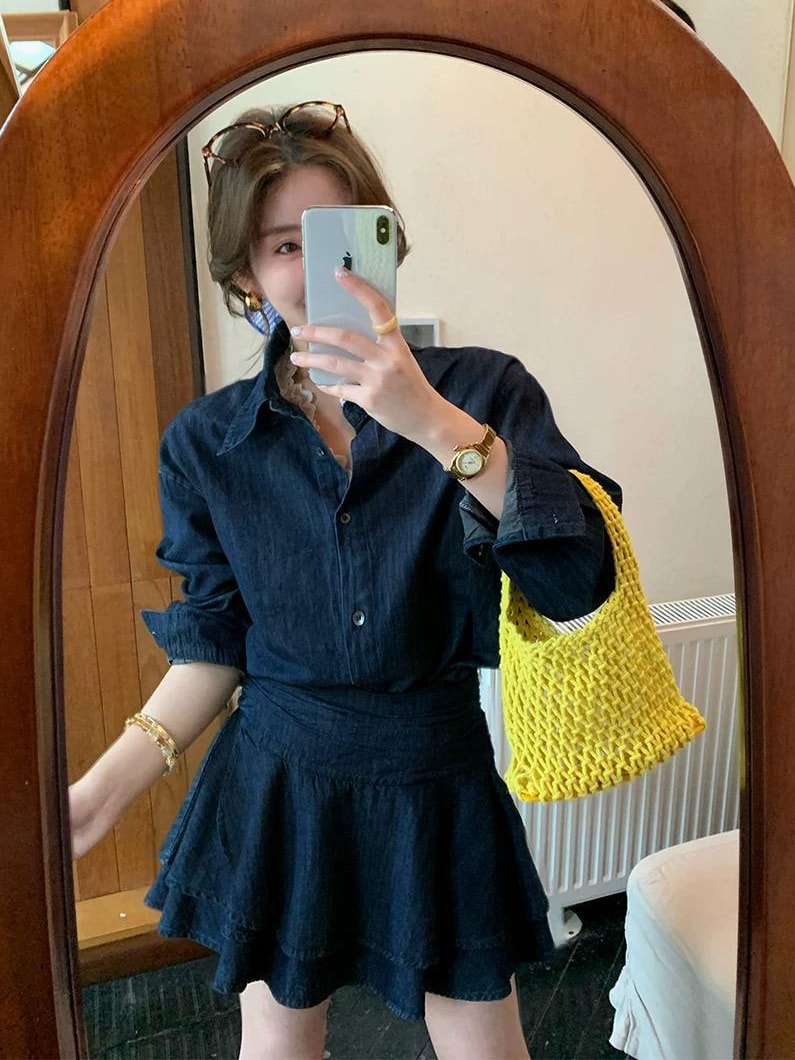 【加拿大直邮】 加拿大 SCENARIO 午夜缪思衬衫半裙两件套 S-M码 深蓝 深蓝色 S