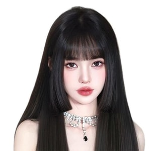 Sweet‑Cool Hime Cut Wig【Brown‑Black】1 Piece Natural Realistic Fluffy Hairpiece For Volume Boost & Daily Hair Replacement