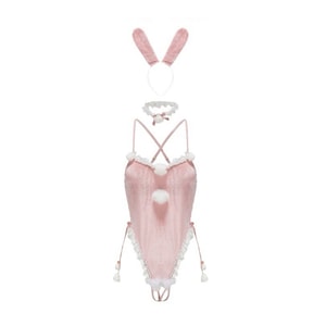 PinklemonLA🎄 Bunny Costume Winter Limited Edition Cute Fur Ball Christmas Tights Bodysuit - Pink Christmas Robe