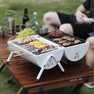 WillBBQ 圆柱形烧烤炉 户外烧烤便携烤肉炉子 白色 34×22cm