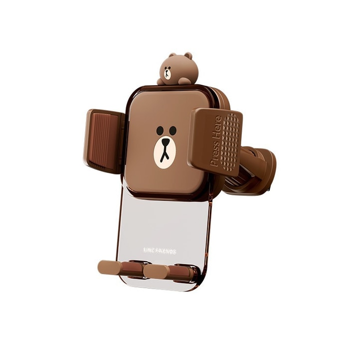 [중국 직배송] 2024년 신제품 라인프렌즈 차량용 휴대폰 거치대 (일본 직수입) - 차량용 에어컨 통풍구 내비게이션 마운트, 차량용 지지대, 갈색 곰 디자인, 한 손 조작 가능.