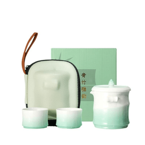 【中国直邮】 故宫博物院 青竹雅韵便携茶具 户外旅行茶具茶包一壶二杯 12*9.8*14cm