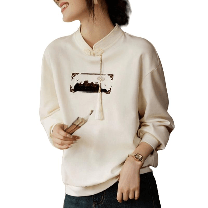Chinese Style Retro Button Pendants Embroidered Hoodie Women Tops X-Large