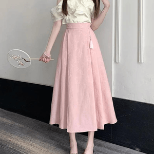 【中国直送】ASISスタイル ハイウエスト ジャカード タッセル プリーツスカート - ピンク M