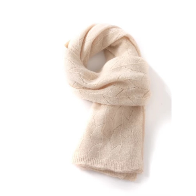 100% Cashmere Unisex Solid Color Knit Scarf Warm, Stylish, Premium Quality Solid Color Single Scarf White