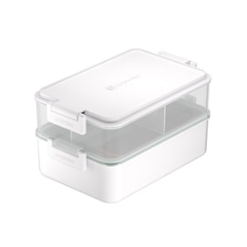 LINOROSO 전자레인지용 이중층 도시락 성인 도시락 500ml 소스 컵 스푼 및 포크 1개 화이트